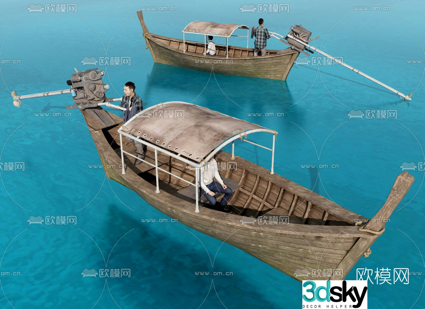 Modern wooden boat 3d model