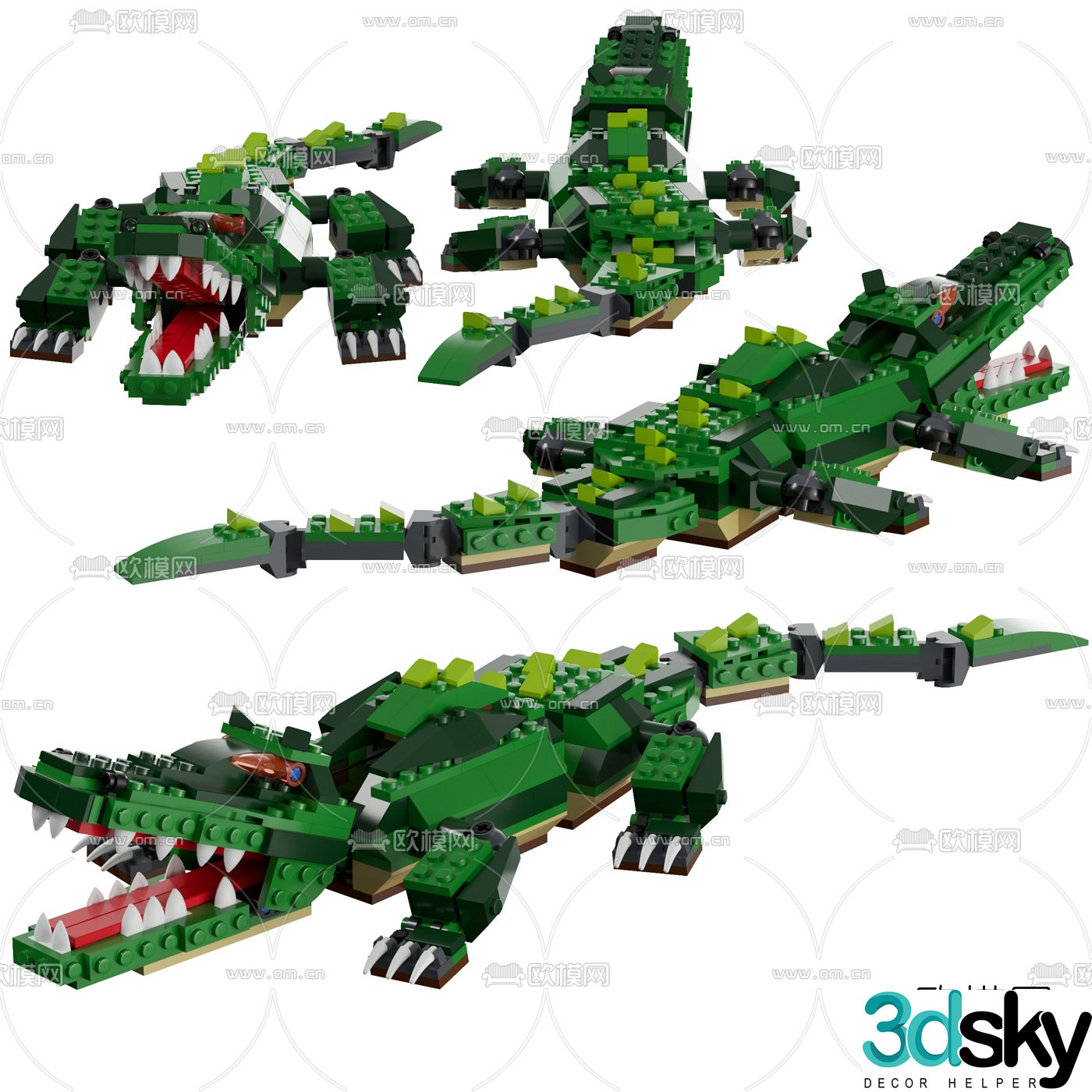 Modern building blocks crocodile toy 3d model