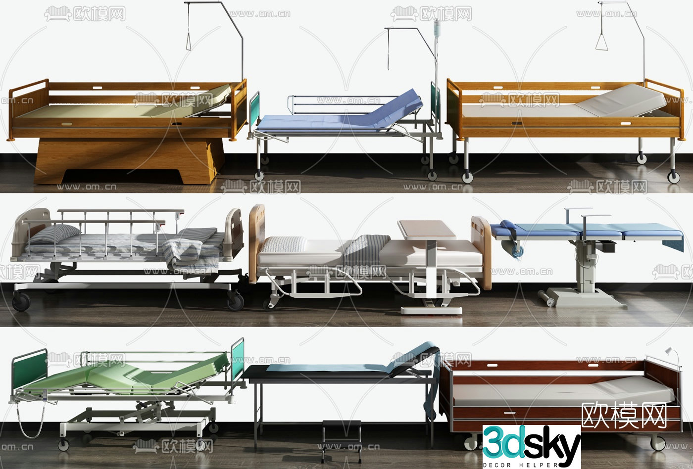 Modern medical equipment hospital bed combination 3d model