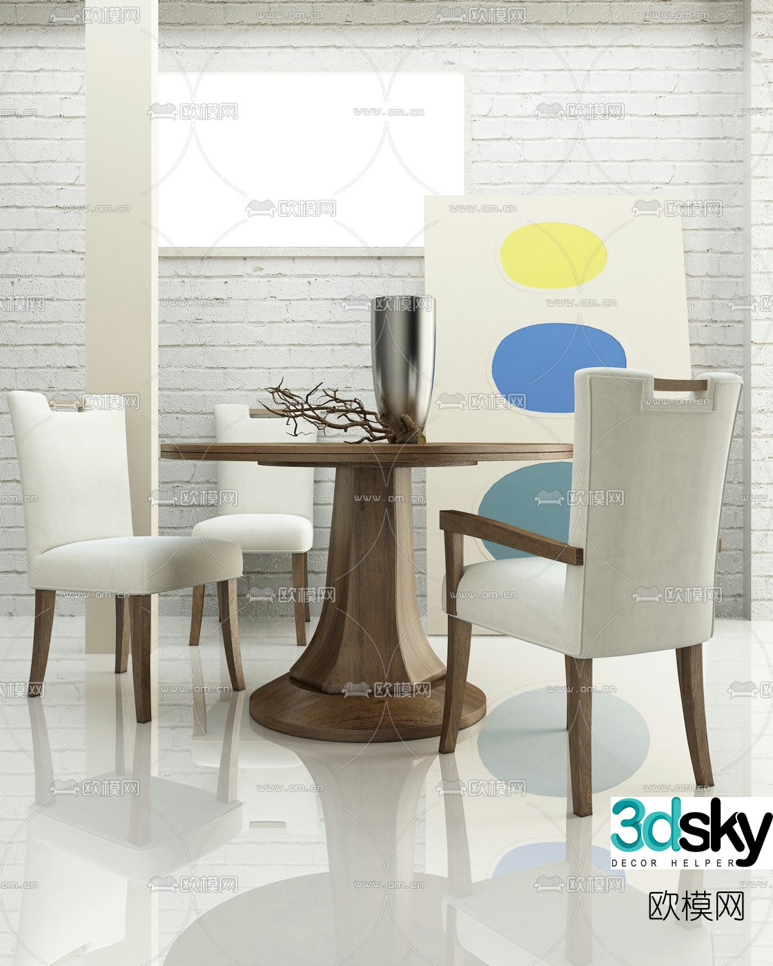 American Hooker brand American solid wood round dining table and chairs 3D model