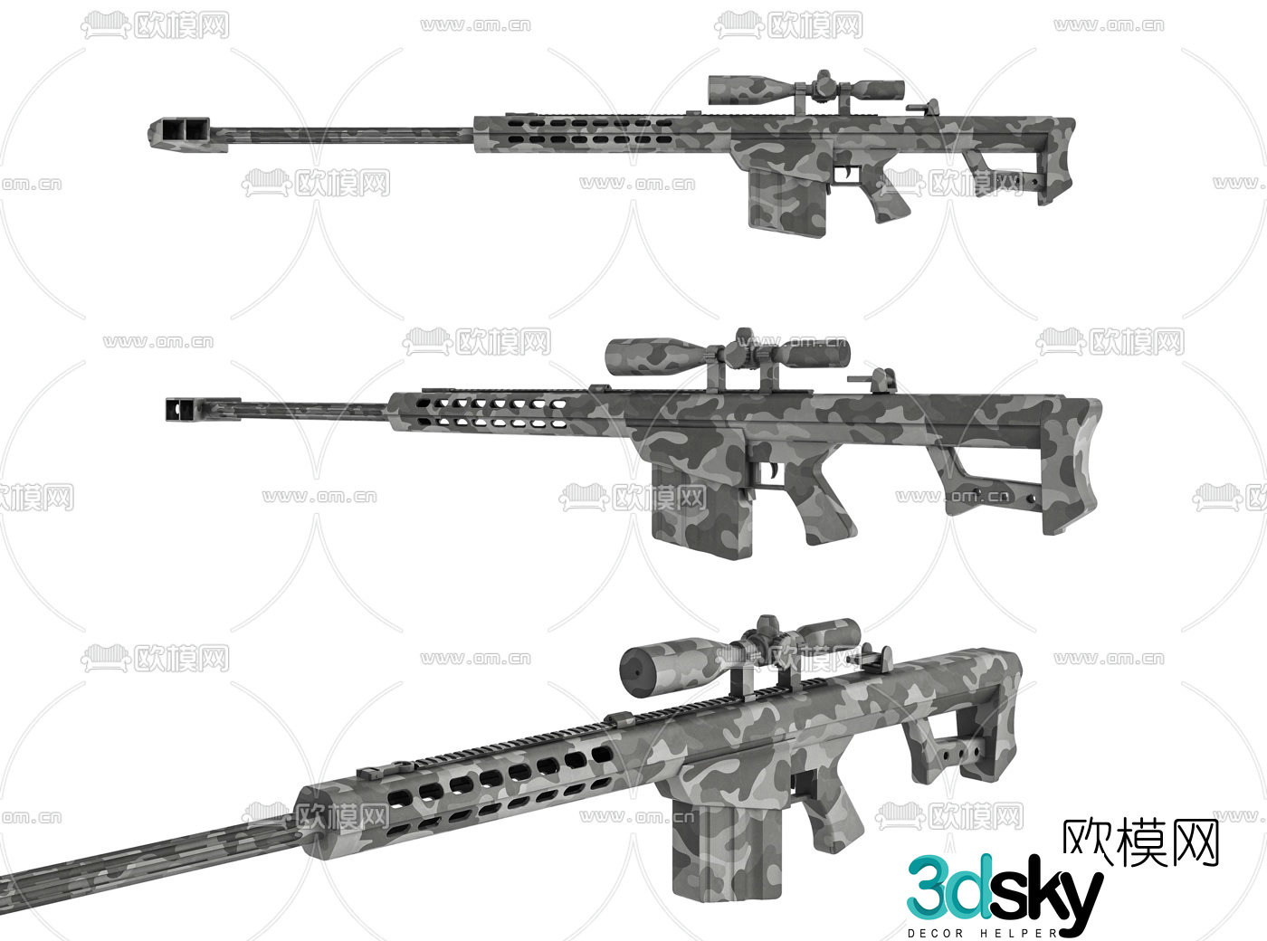 Modern Barrett sniper rifle 3d model