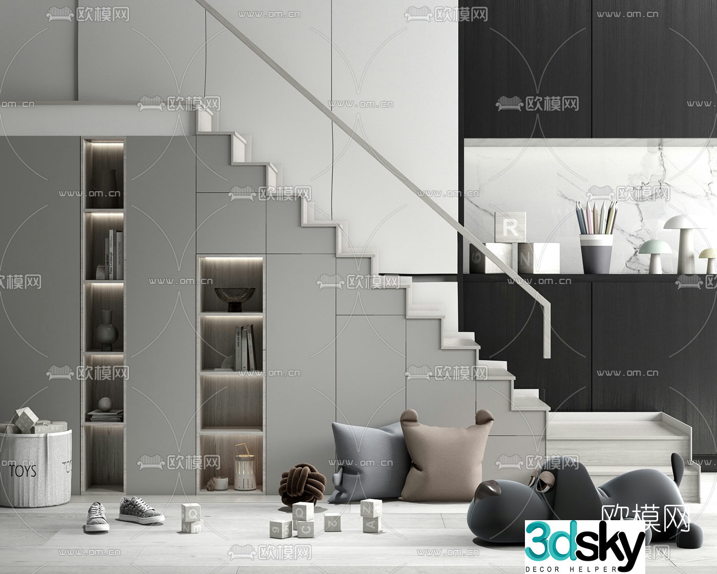 Modern children’s ladder bookcase 3d model