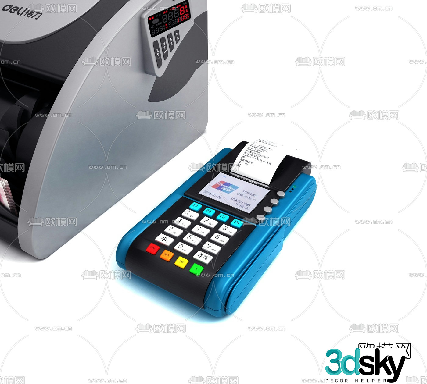 Modern currency detector and card swipe machine combination 3d model