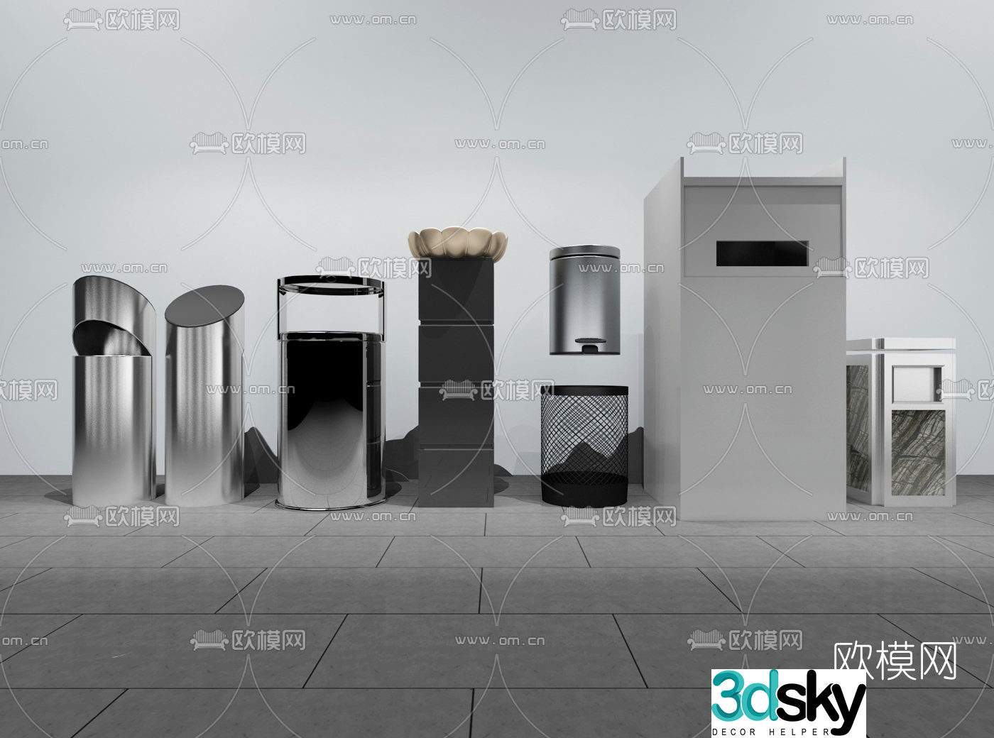Modern public trash can 3d model