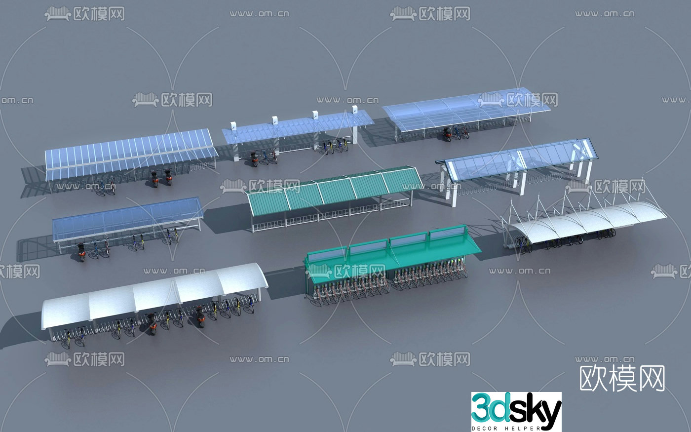 Modern bike shed awning 3d model