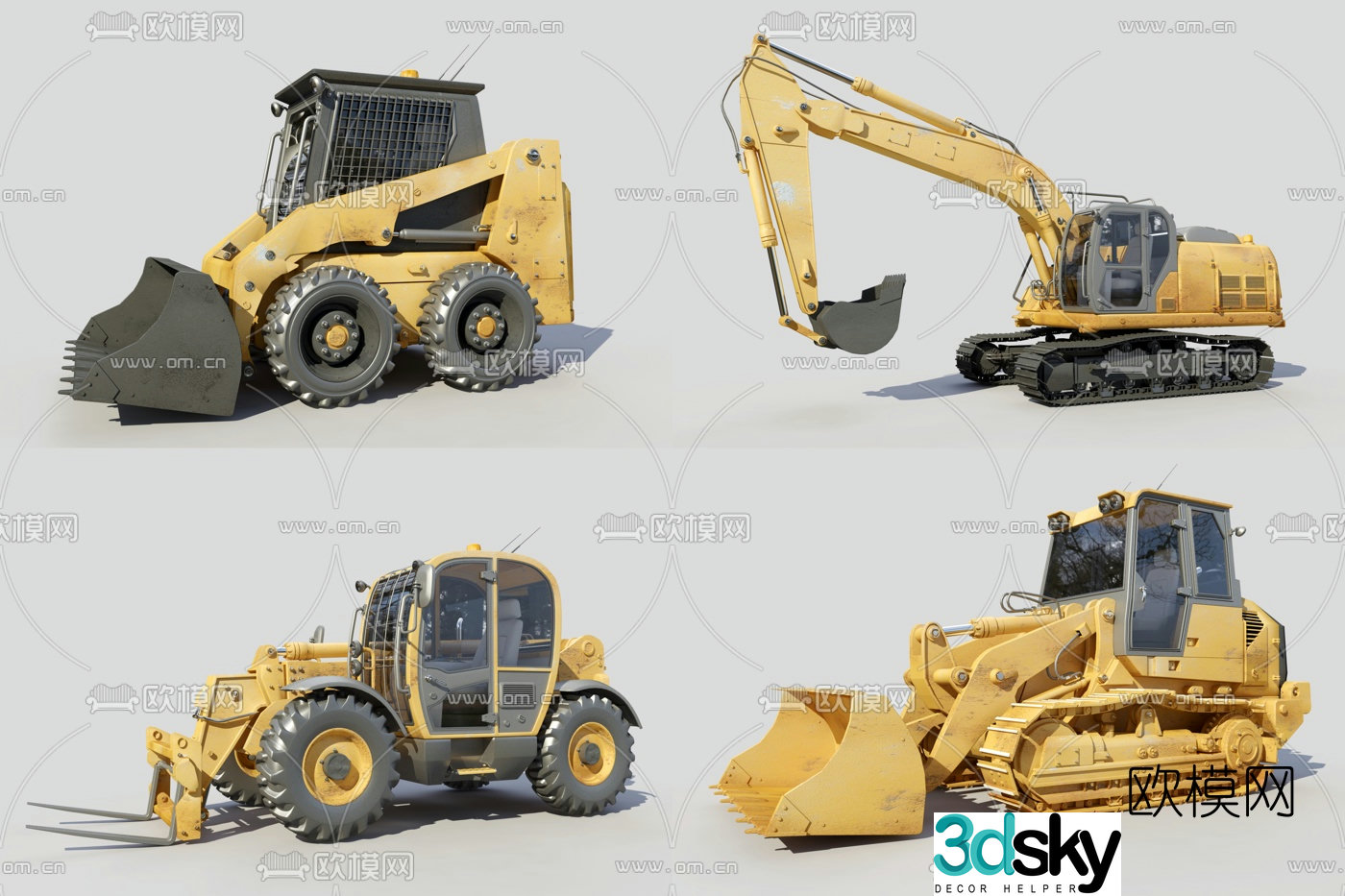 Modern excavator bulldozer forklift heavy machinery 3d model