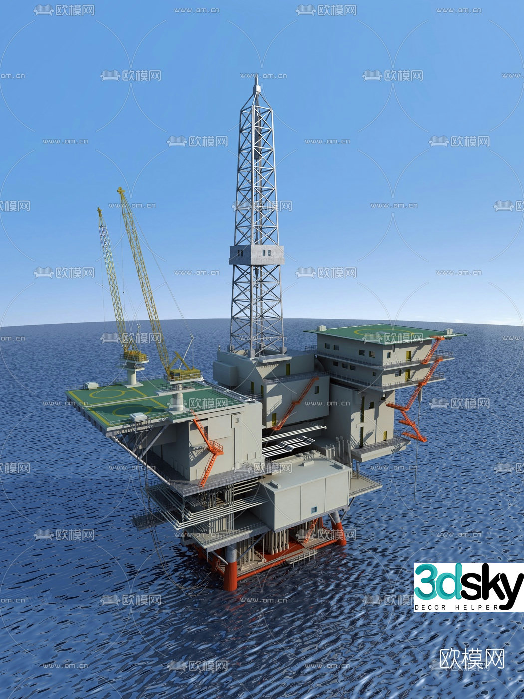 Modern offshore drilling platform 3d model