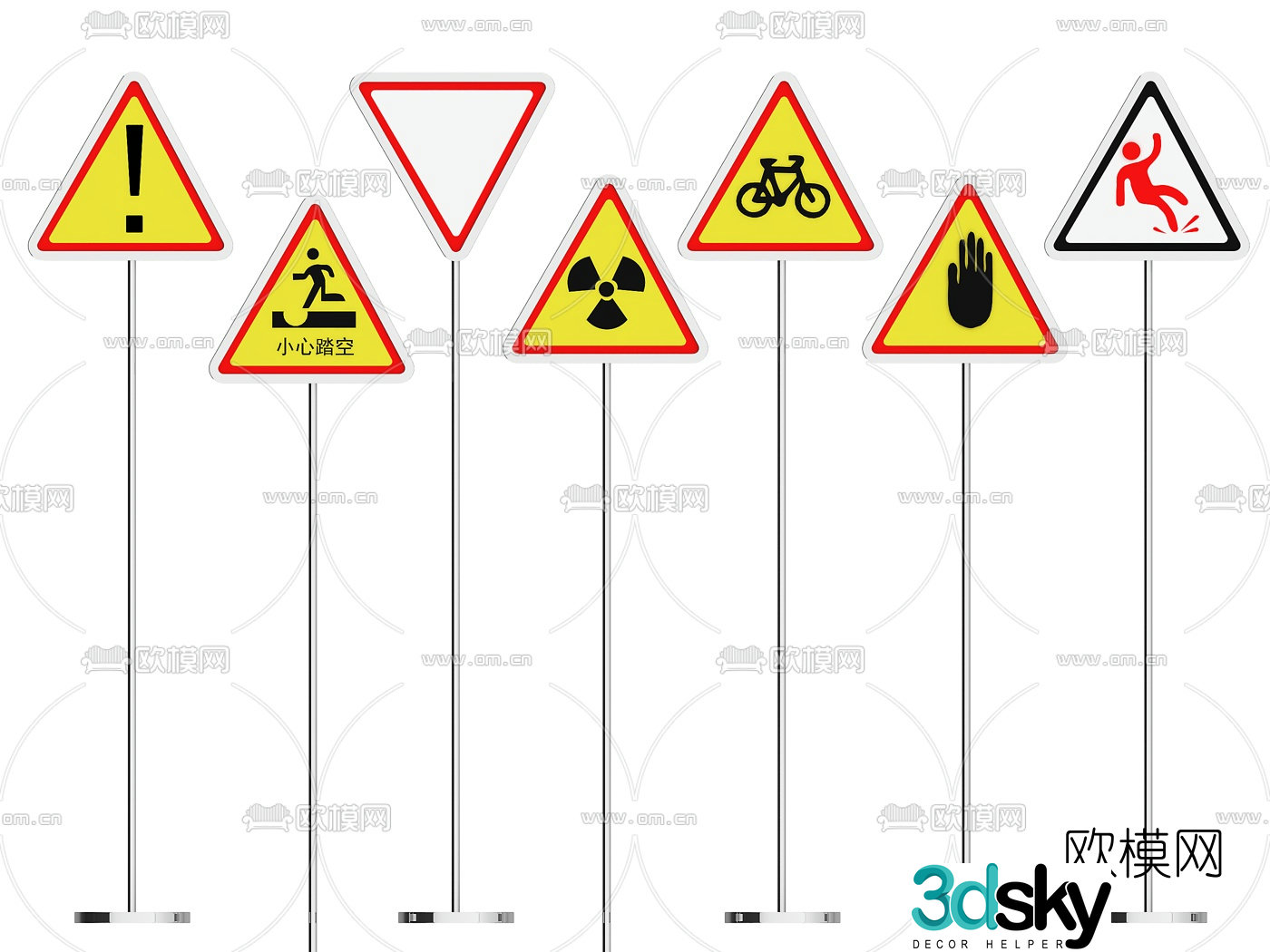 Modern road instruction warning signage 3D model