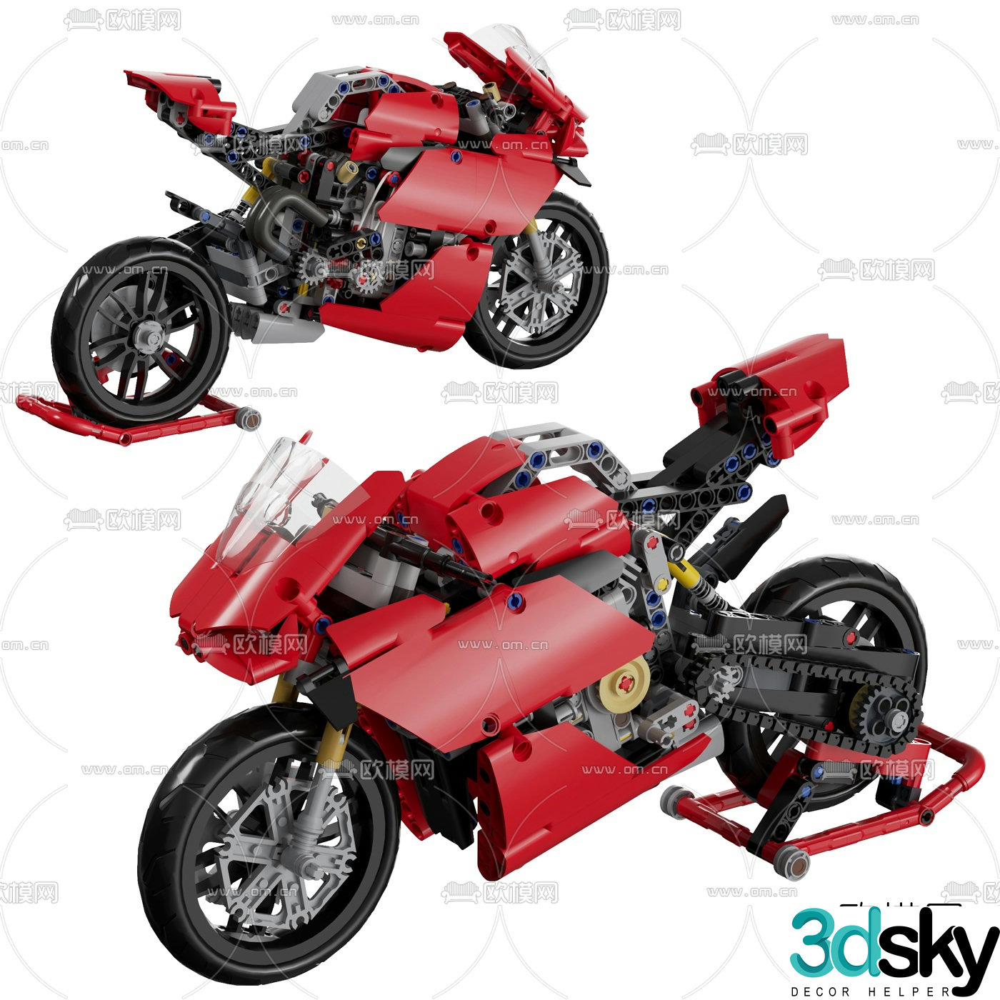 Modern building block motorcycle toy 3d model