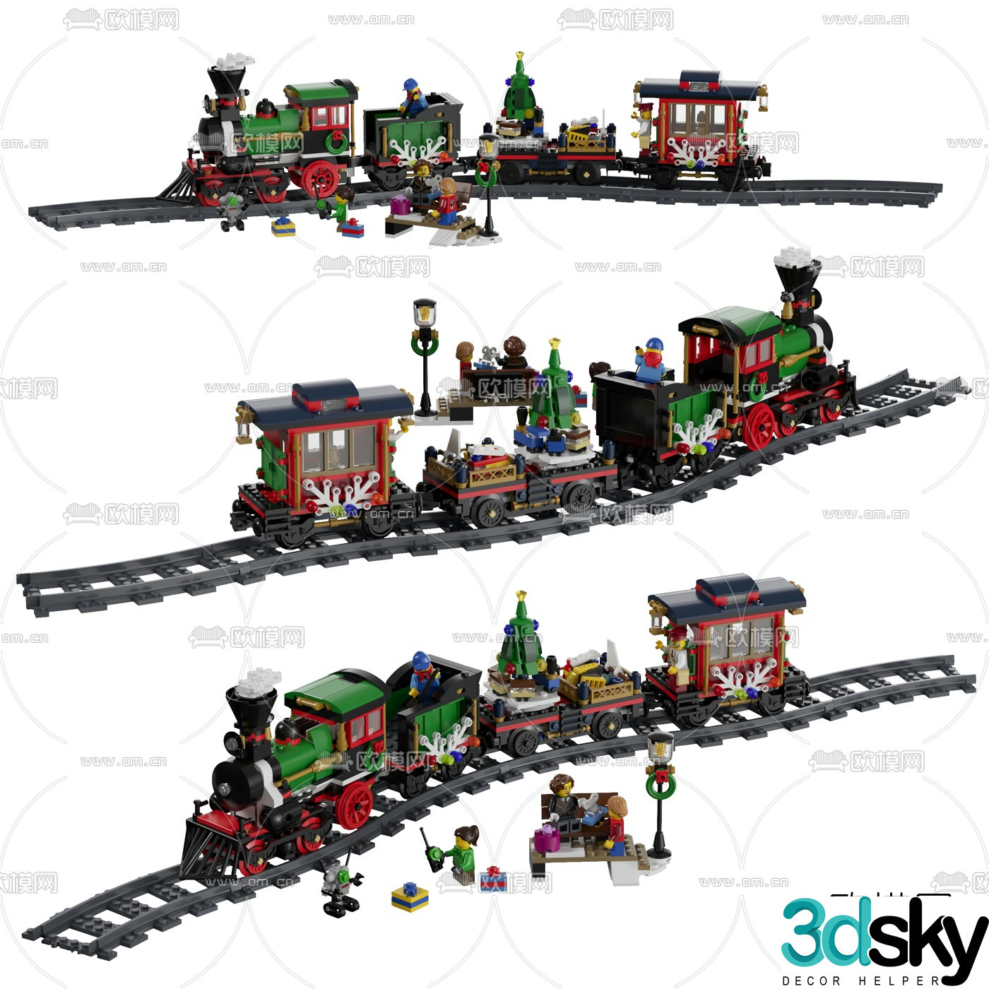 Modern building blocks winter holiday train 3d model