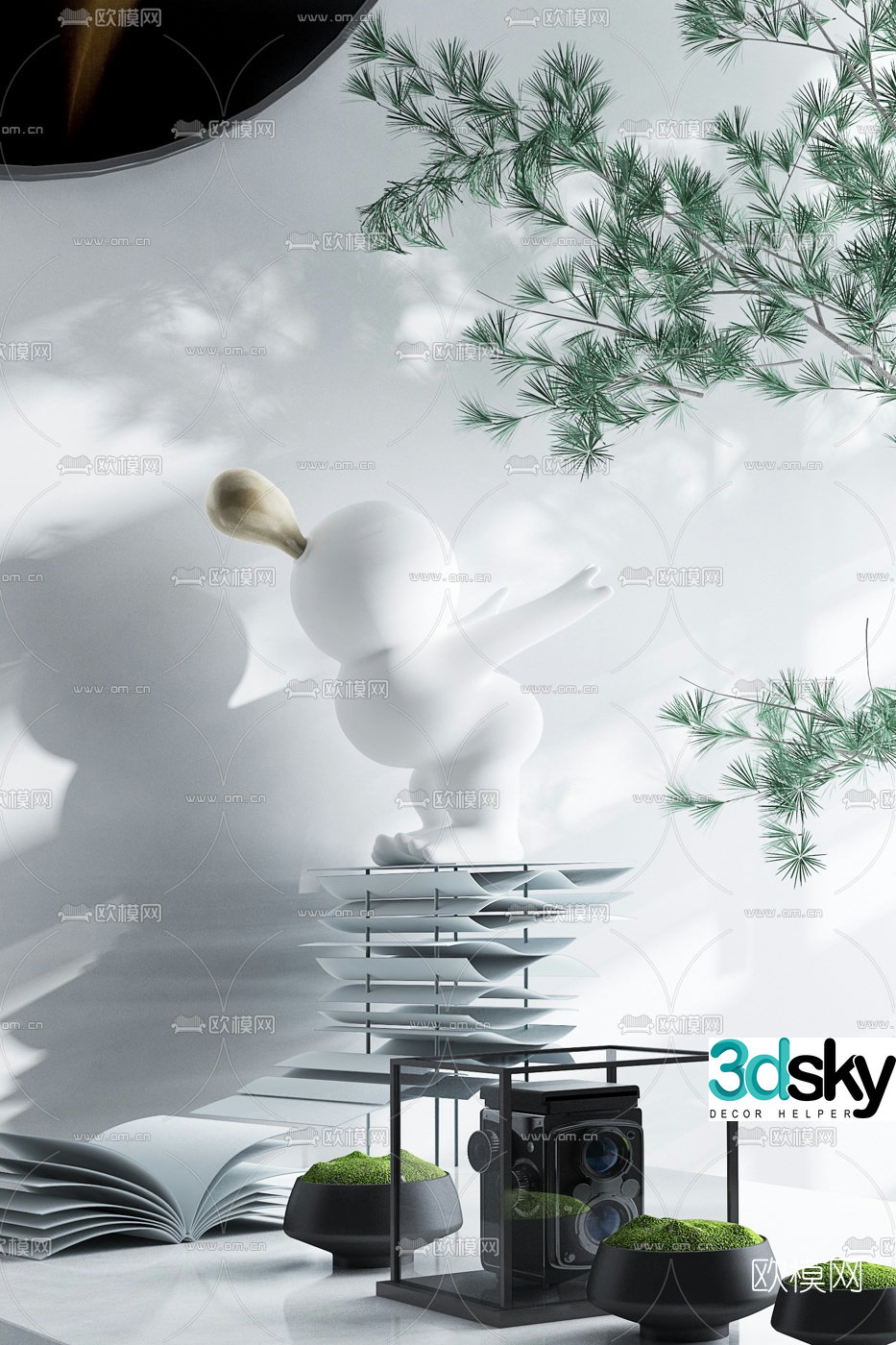 Yifang Space Design New Chinese White Ceramic Doll 3D Model