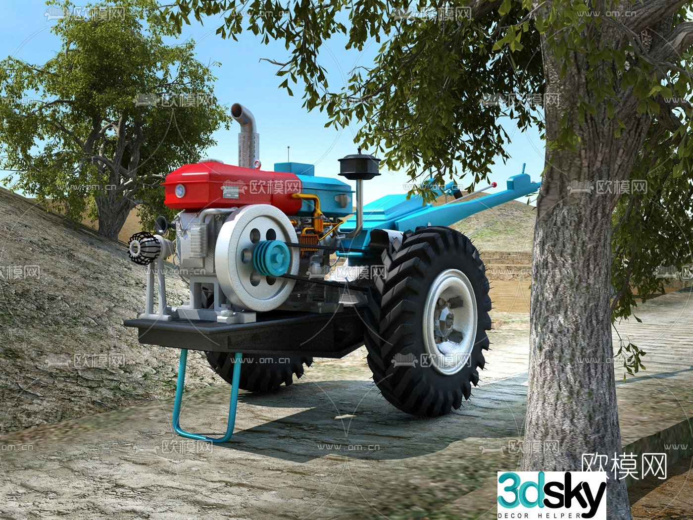 Modern walking tractor 3d model
