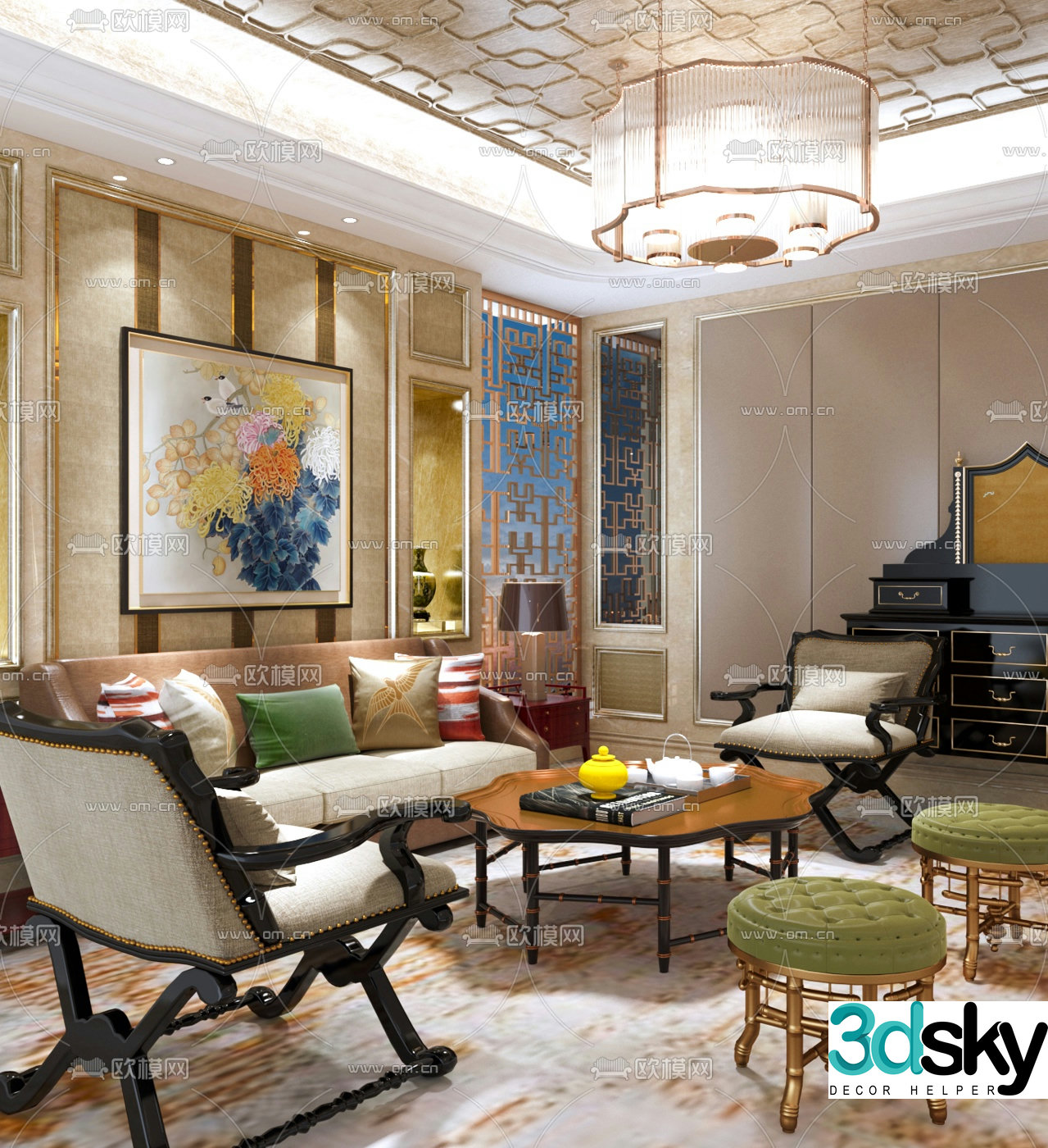 Zheng Shiliang design neoclassical living room 3D model