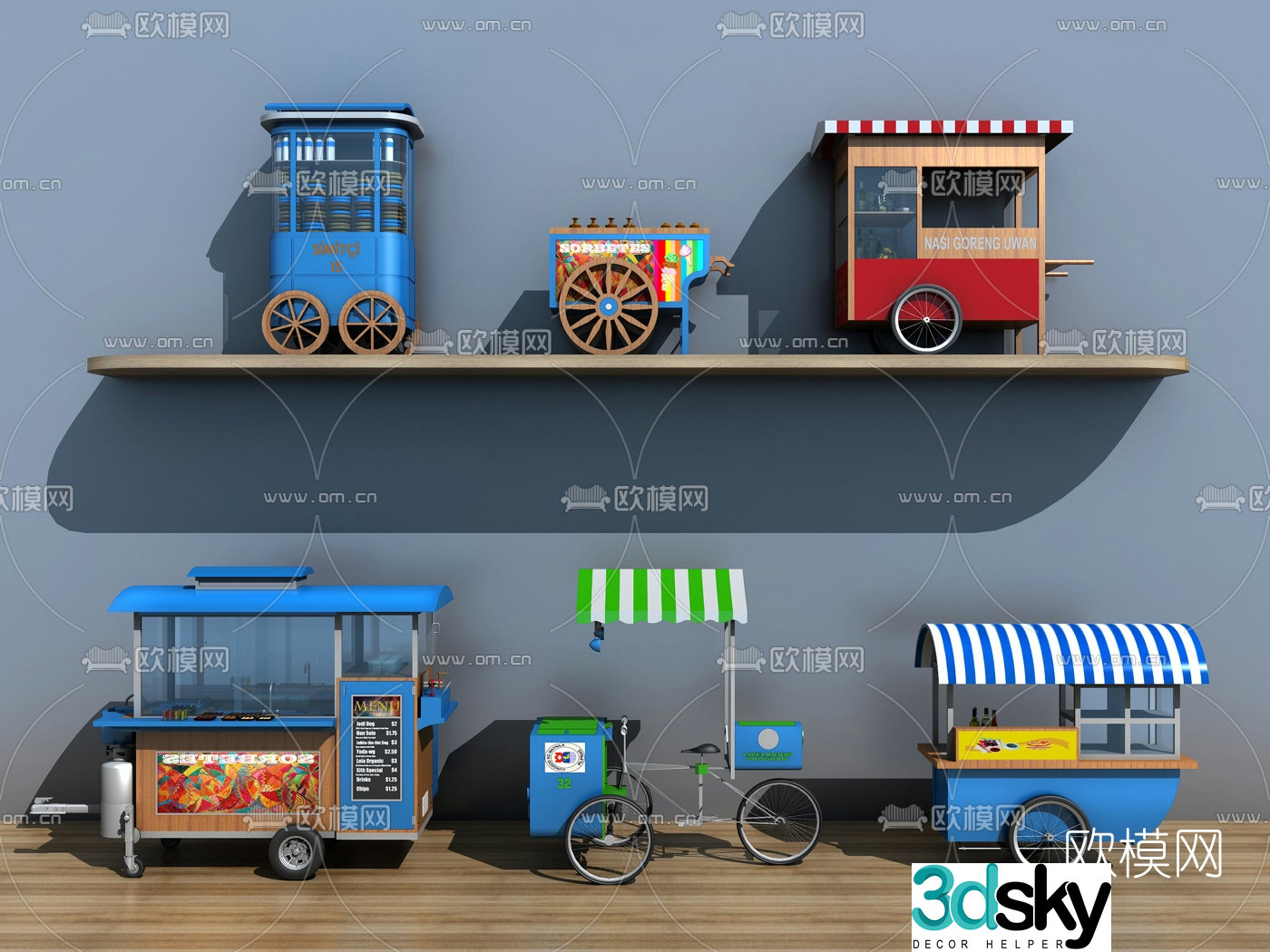 Modern snack fast food vending stall combination 3d model