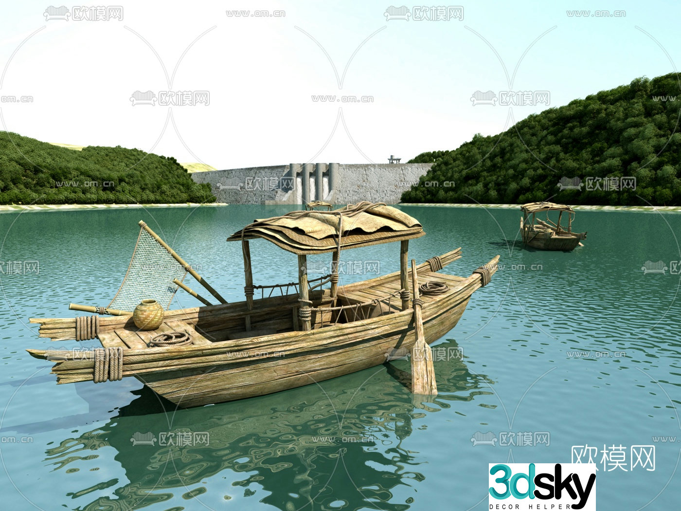 Modern reservoir fishing boat 3d model