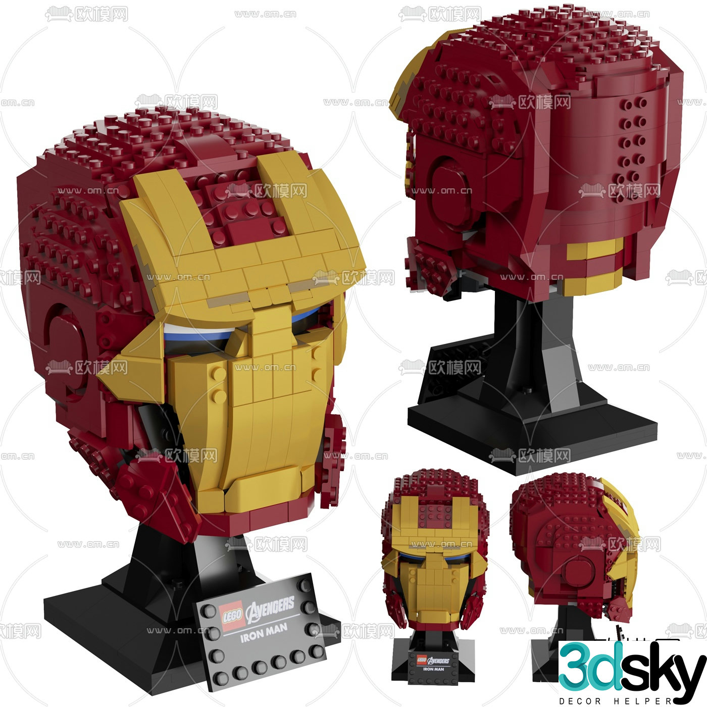 Modern iron man helmet building block toy 3d model