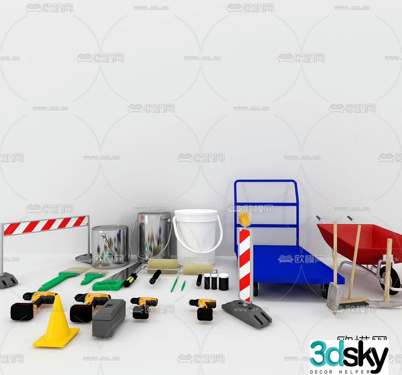 Modern electric drill saw cart equipment 3d model