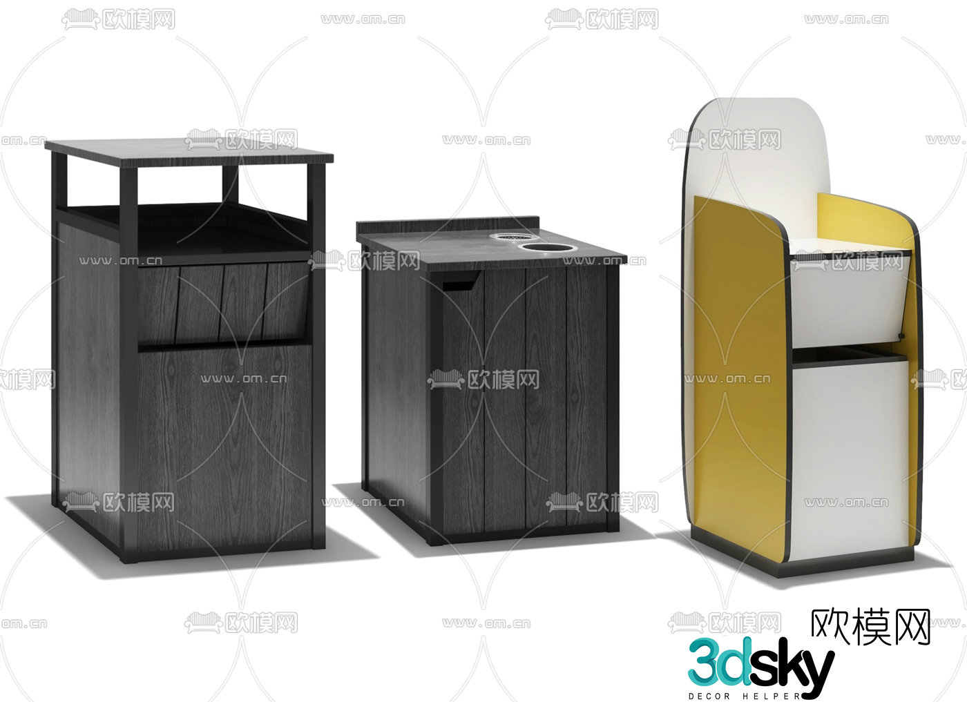 Modern solid wood trash can 3d model