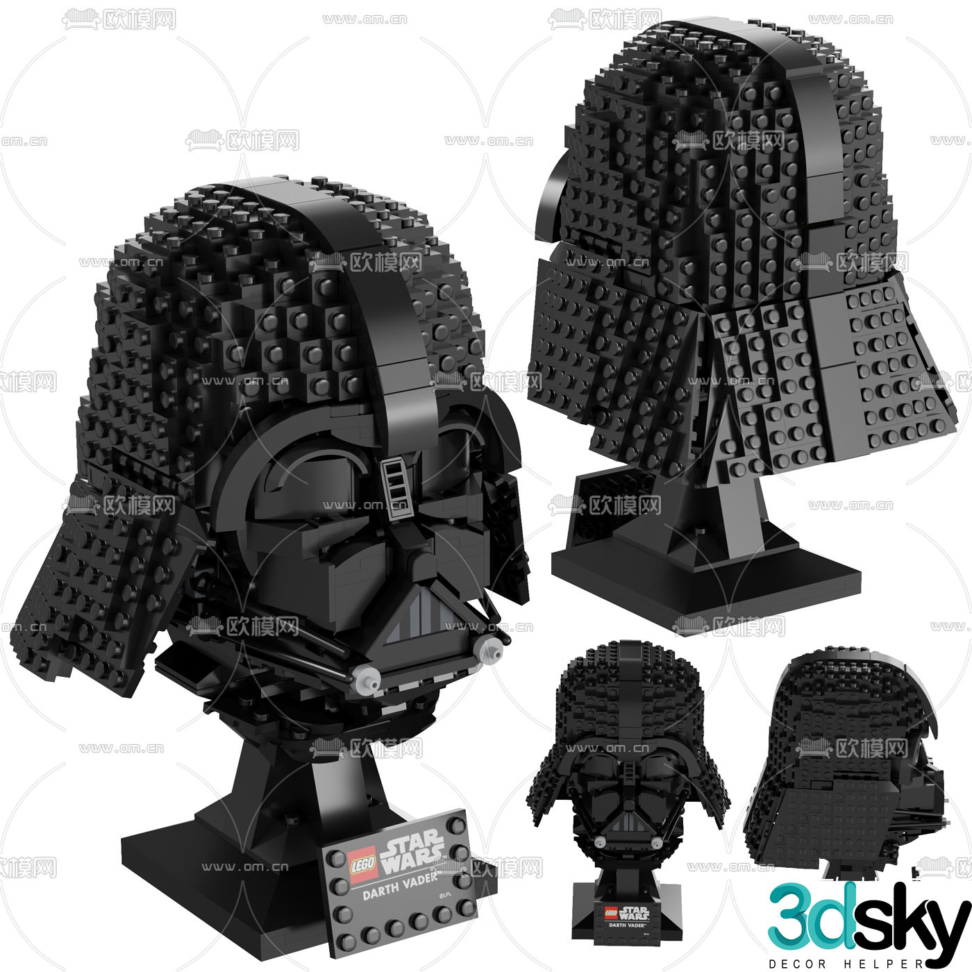 Modern building blocks Darth Vader helmet toy 3d model