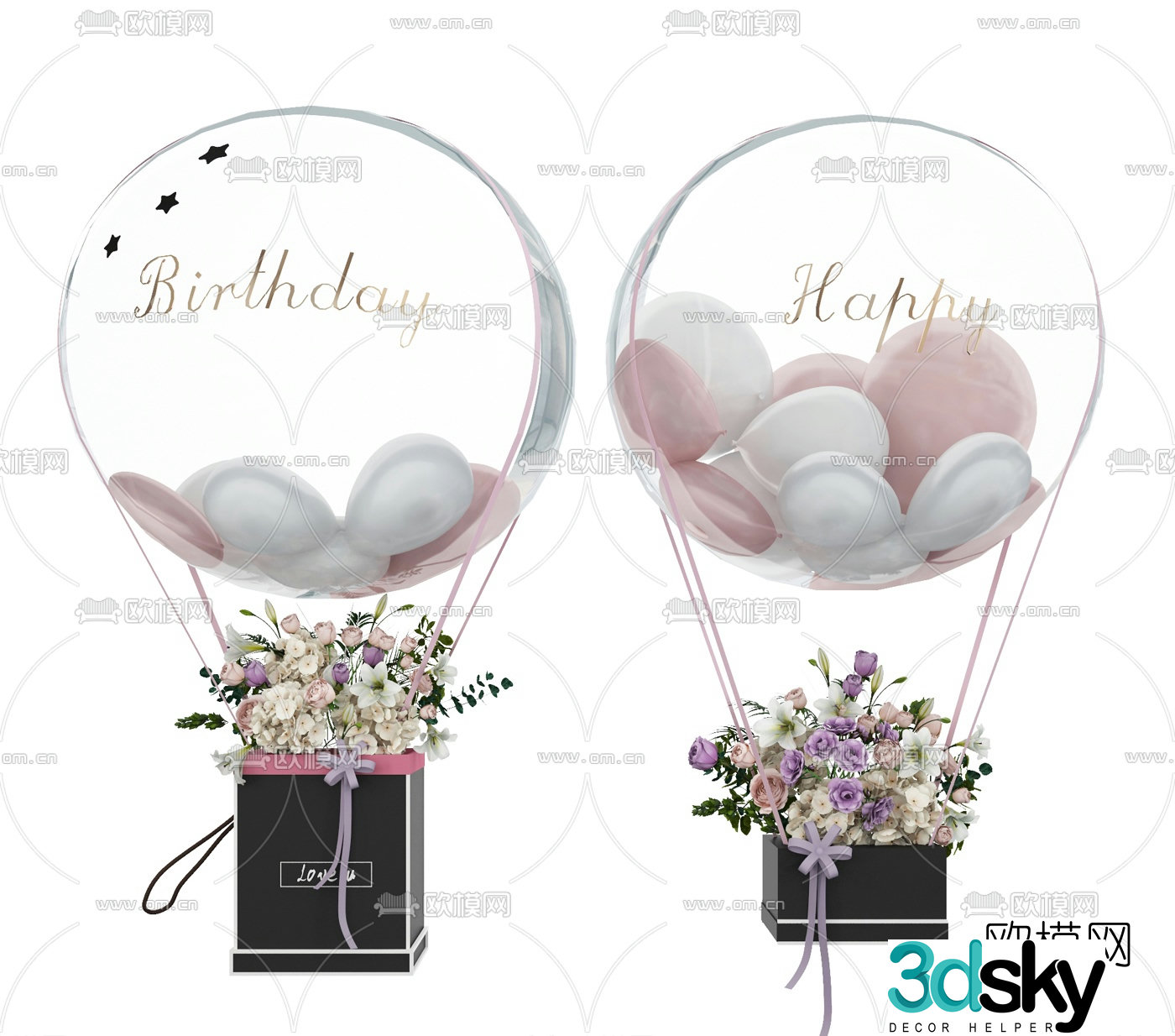 Modern wedding hydrogen balloon floral arrangement 3d model
