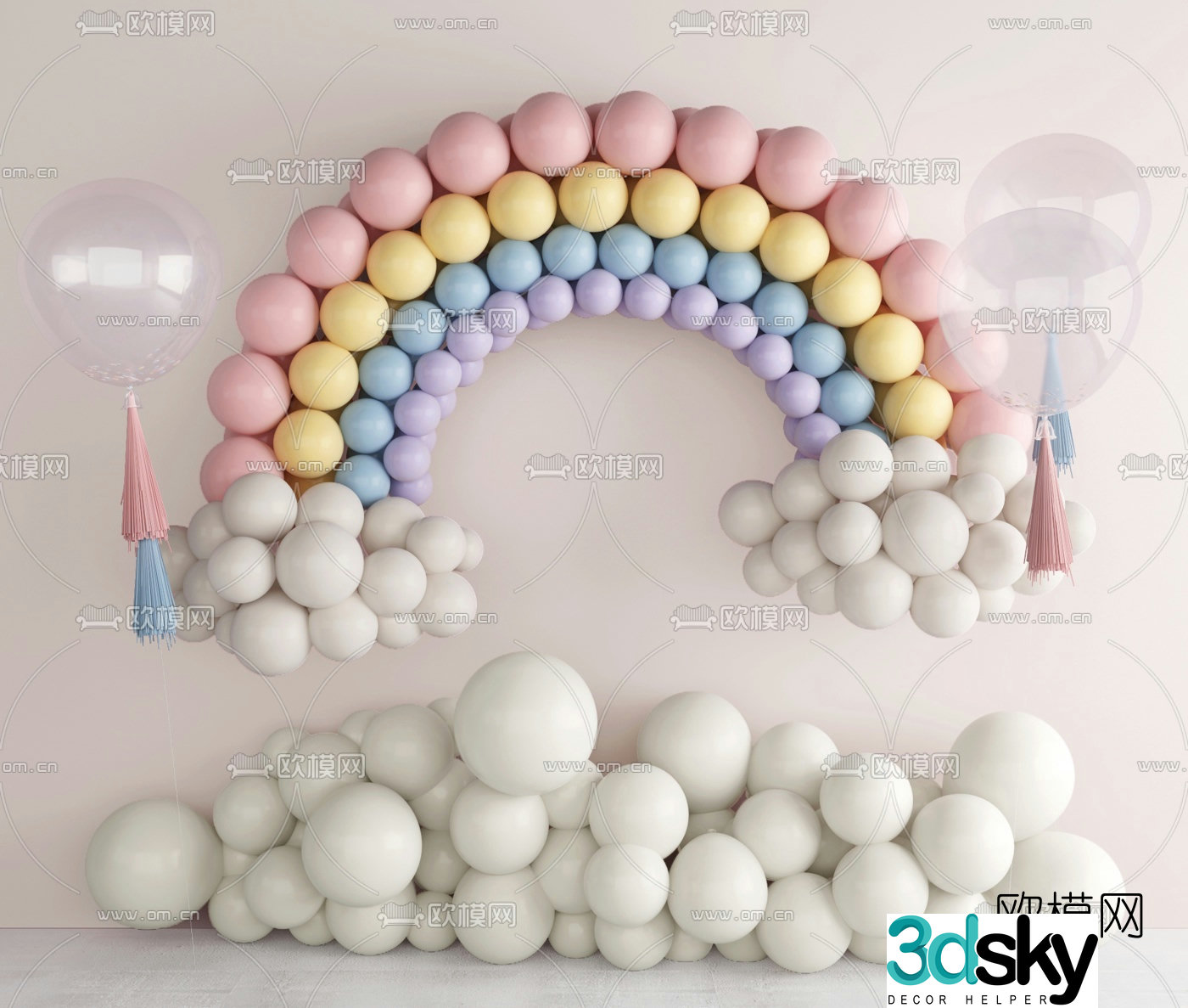 Modern rainbow balloon background wall 3d model