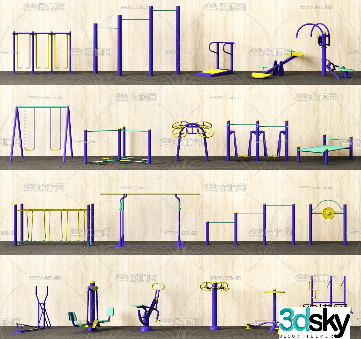 Modern outdoor outdoor fitness equipment combination 3D model