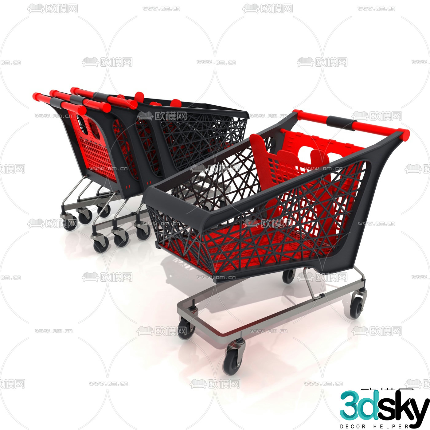 Modern supermarket trolley shopping basket 3d model