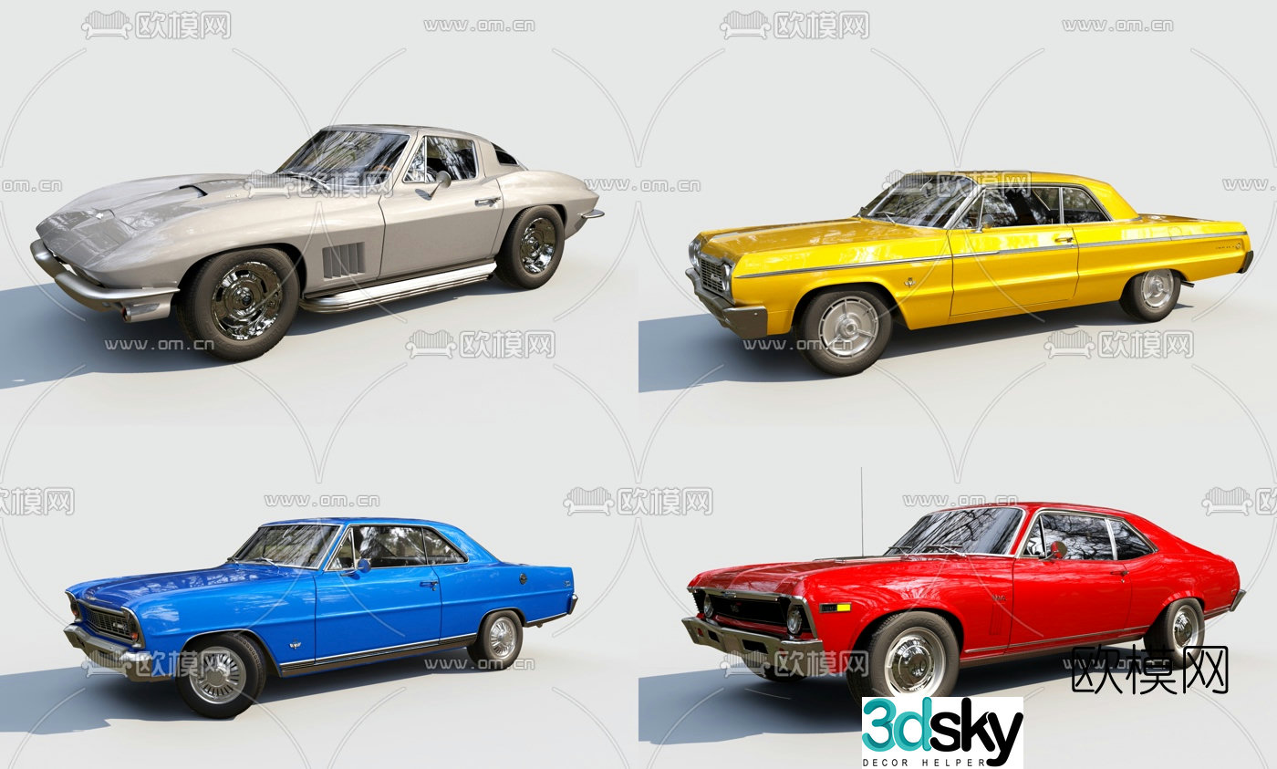 European retro classic car 3d model