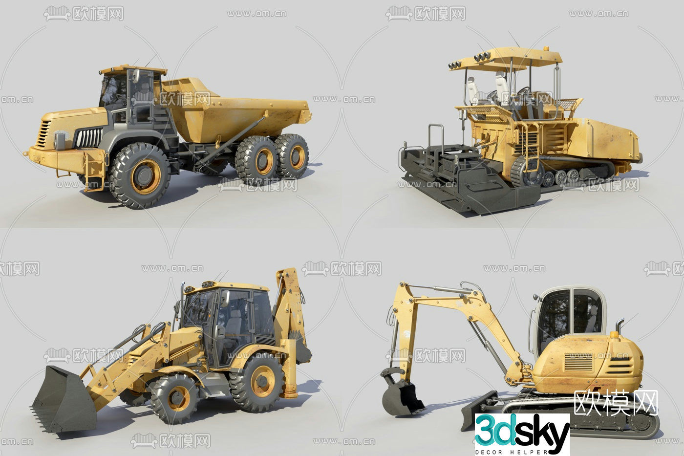 Modern excavator bulldozer heavy machinery combination 3d model