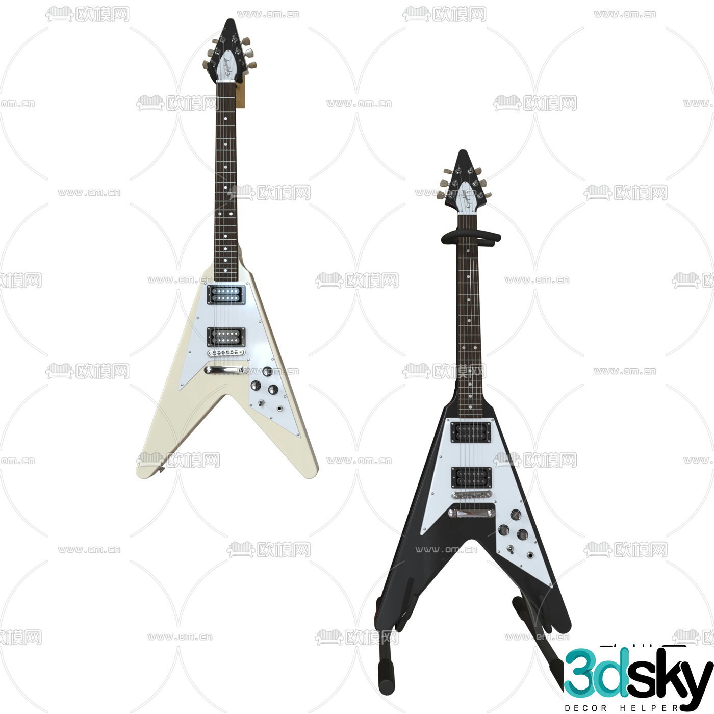 Modern electric guitar instrument 3d model