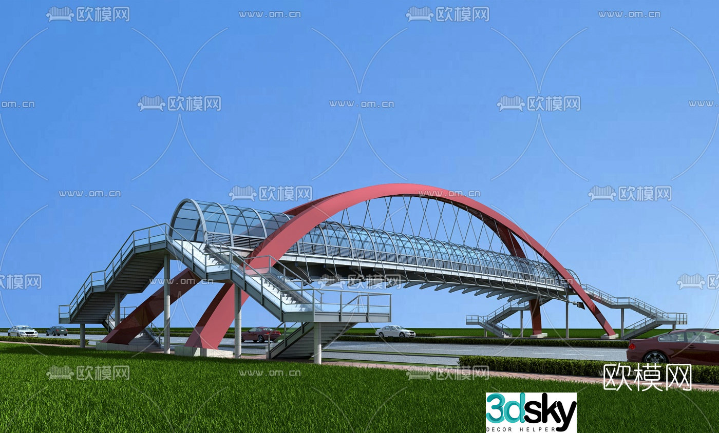 3D model of modern pedestrian overpass