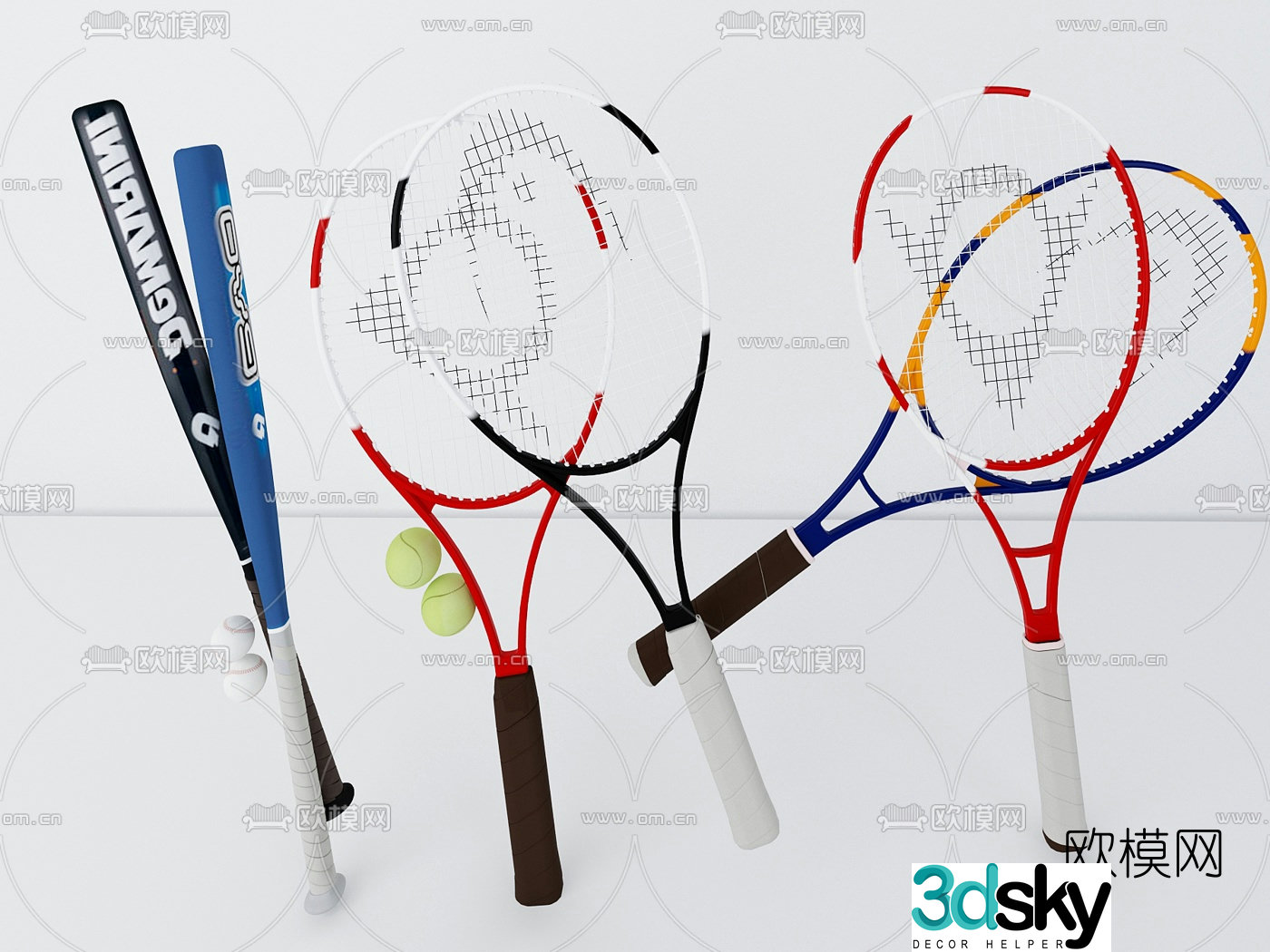 Modern baseball pole tennis racket combination 3d model