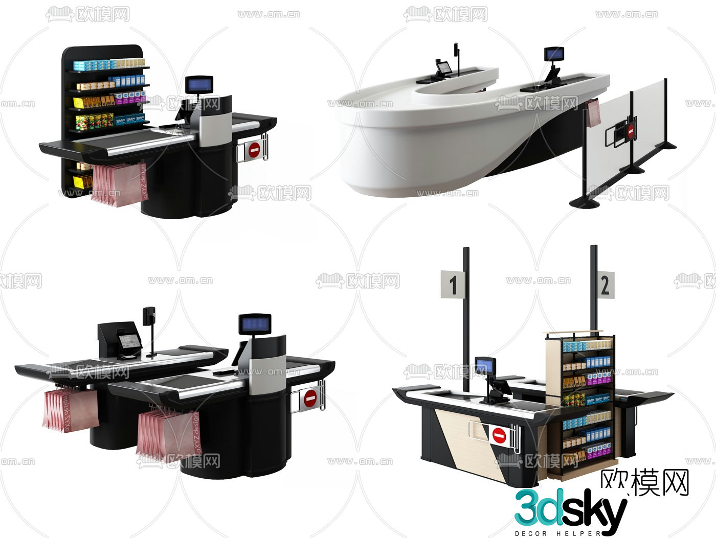 Modern shopping mall supermarket checkout counter cash register 3d model