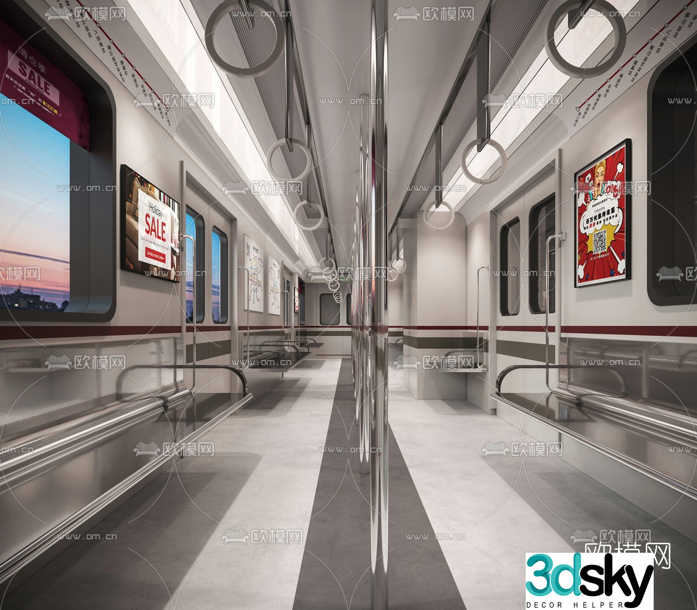 Modern subway passenger area carriage 3d model