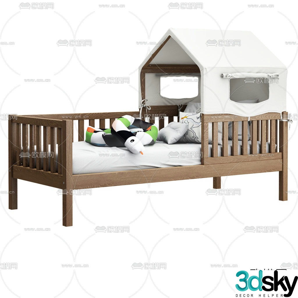 Modern wooden children’s bed 3d model