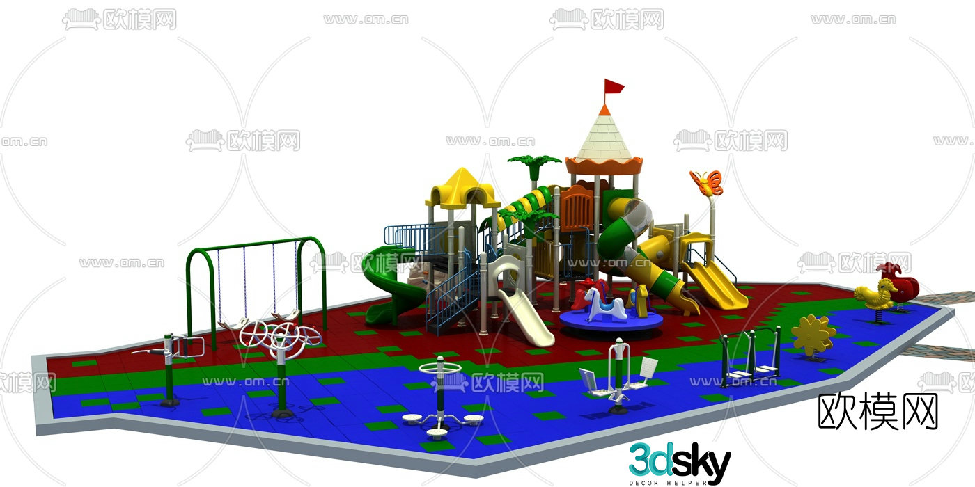 Modern amusement facilities slide fitness equipment 3d model