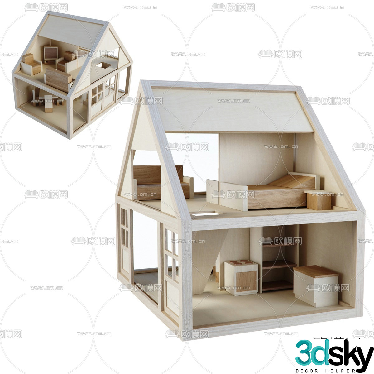 Modern wooden children’s dollhouse 3d model