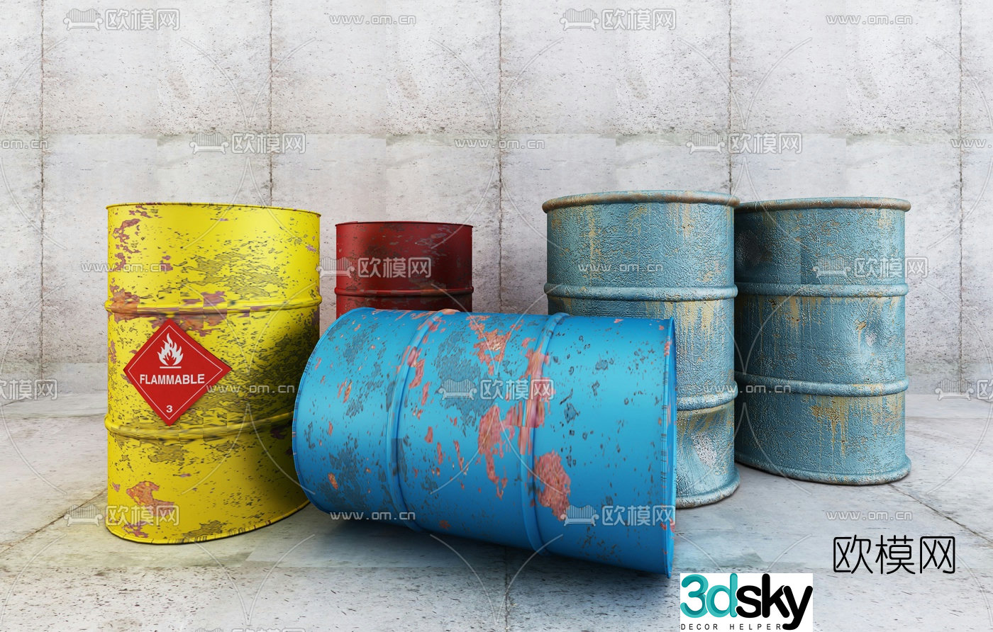 Industrial style oil barrel iron barrel 3D model