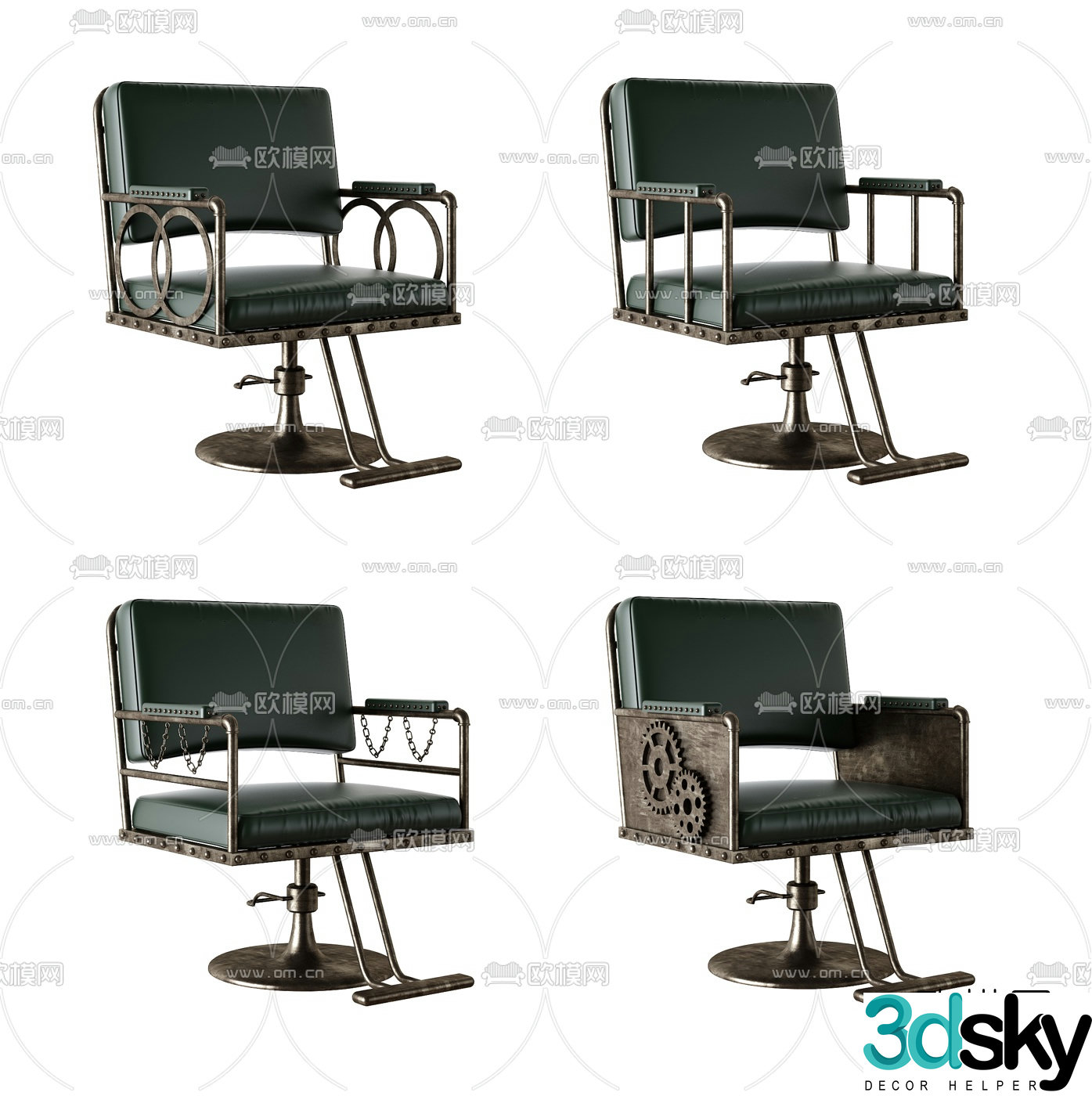 Industrial style barber chair 3D model