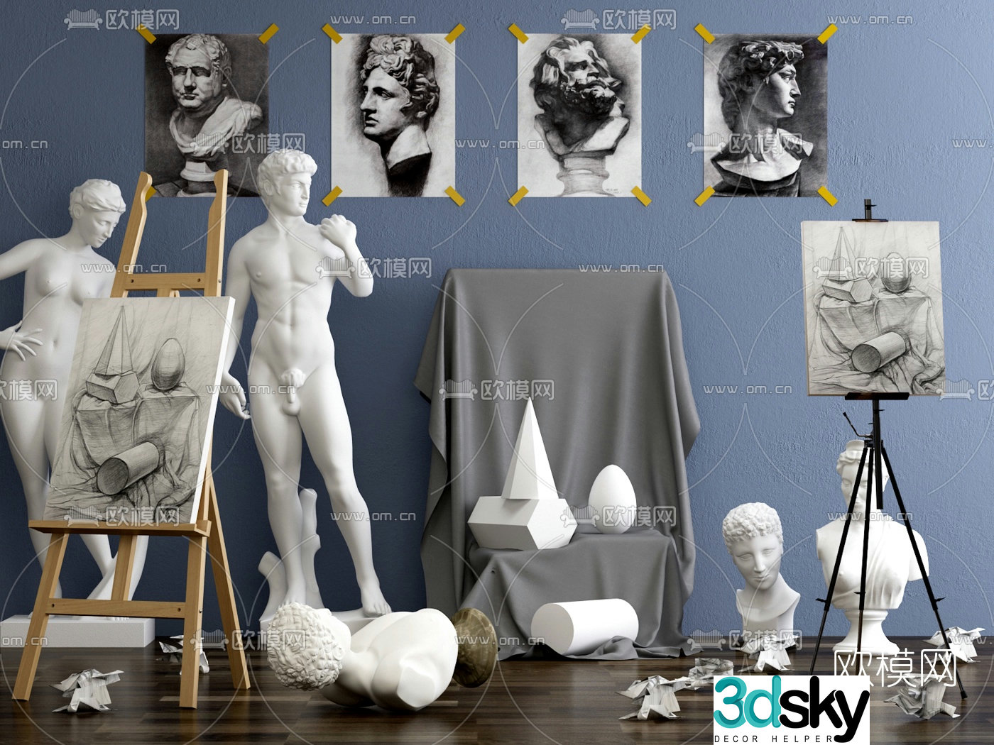 Modern easel plaster figure art room 3d model