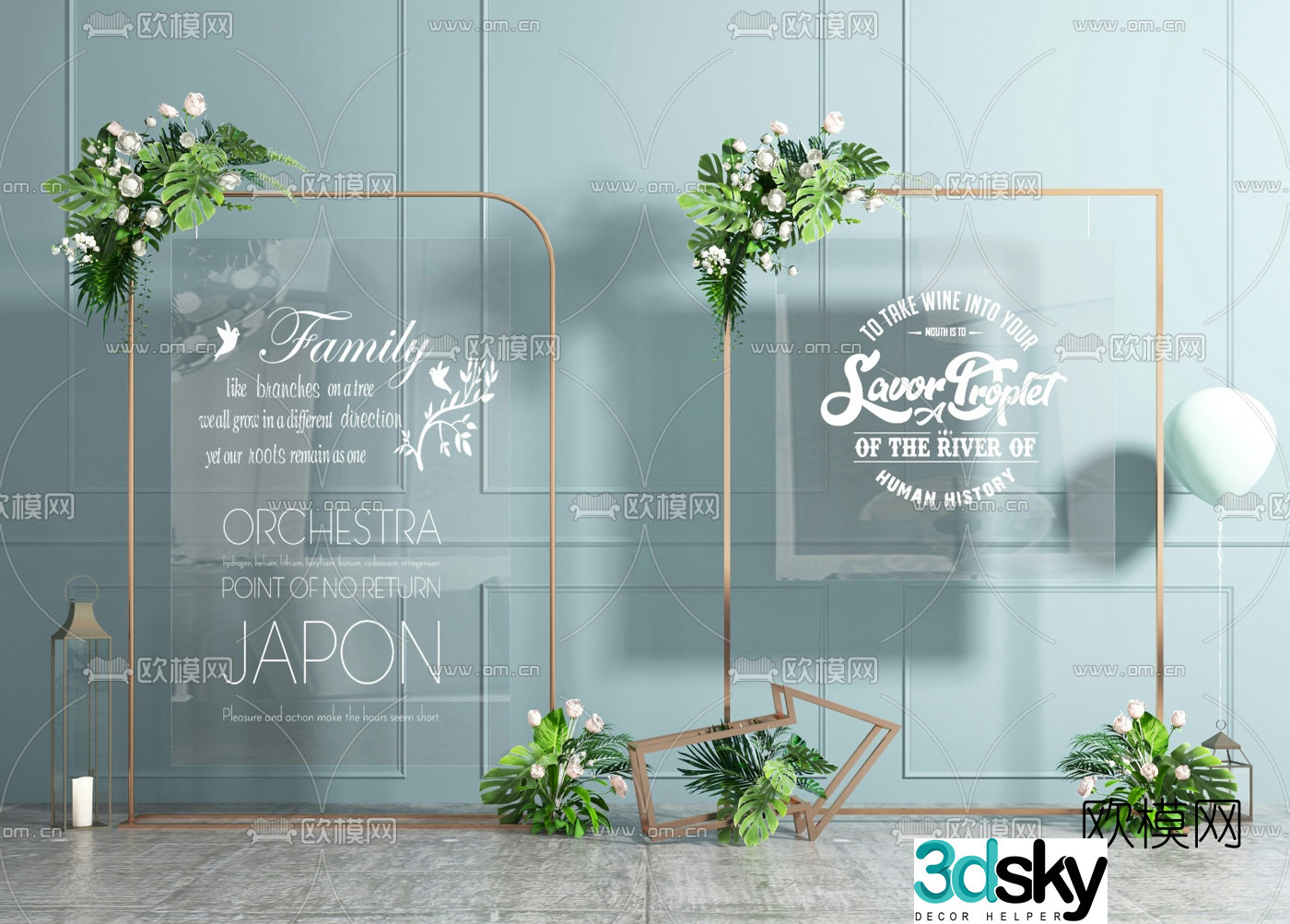 Nordic wedding floral display stand signage 3D model