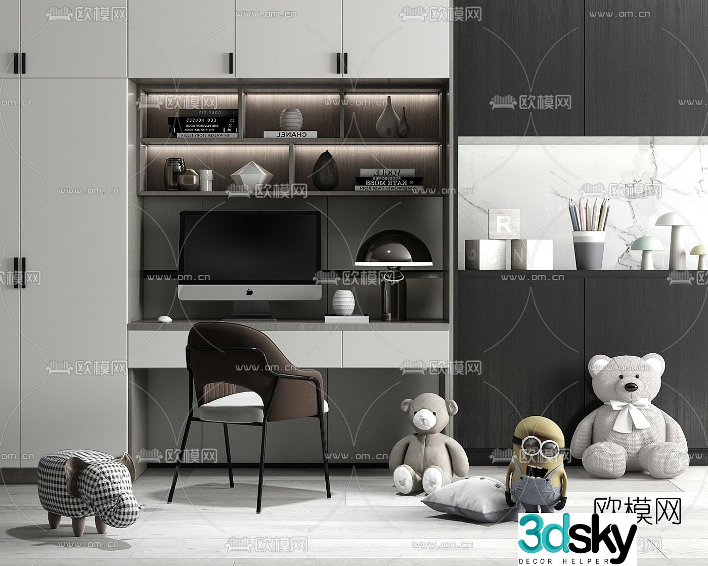 Modern children’s bookcase decorative cabinet 3d model