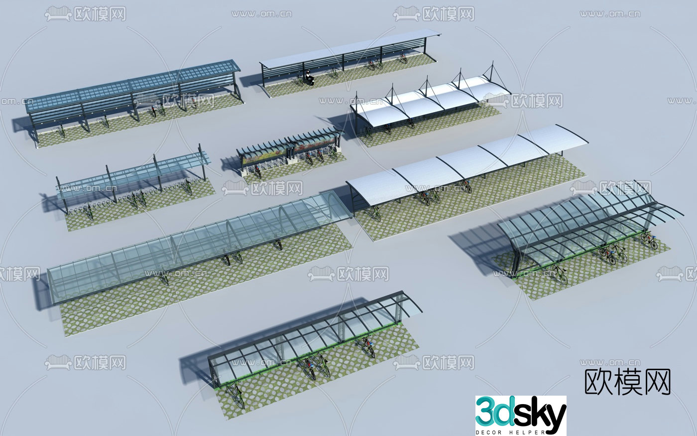 Modern glass canopy combination 3d model