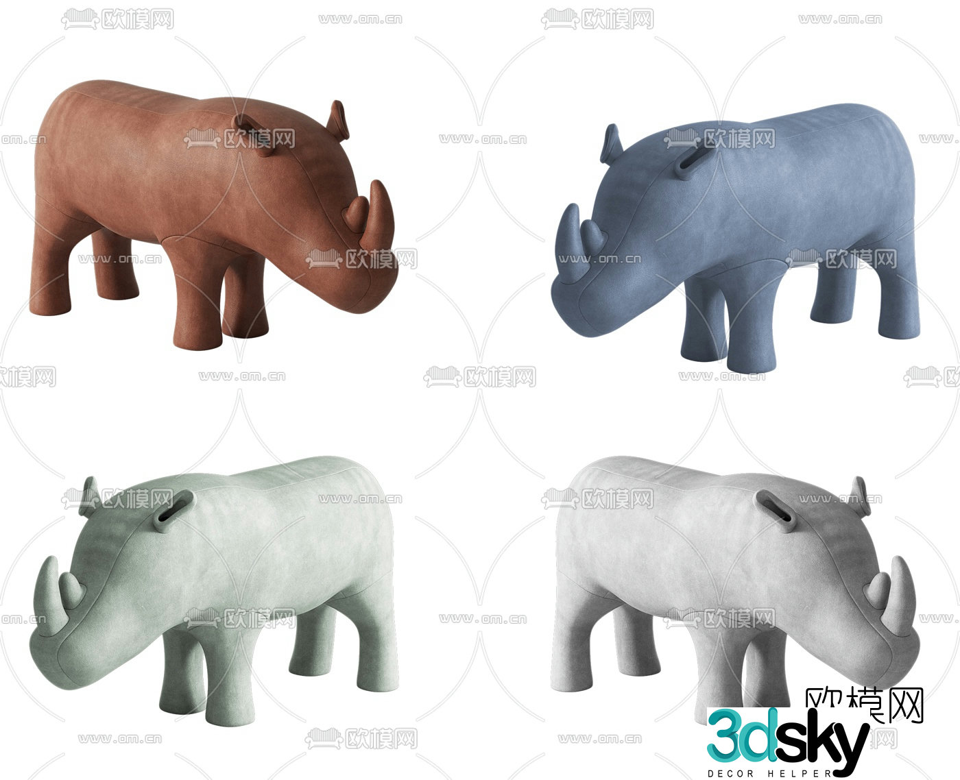 Modern leather rhino toy 3d model