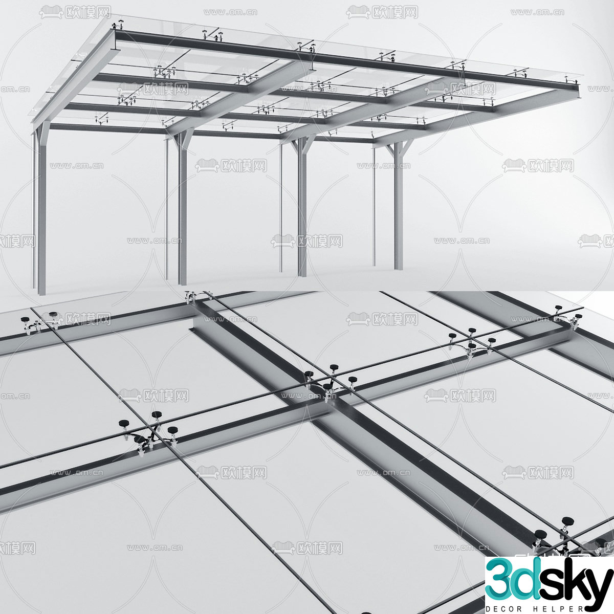 Modern glass curtain awning 3d model