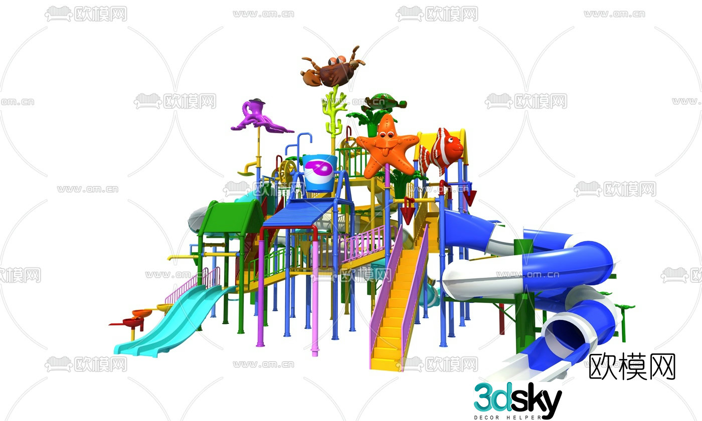 Modern water slide ride 3d model