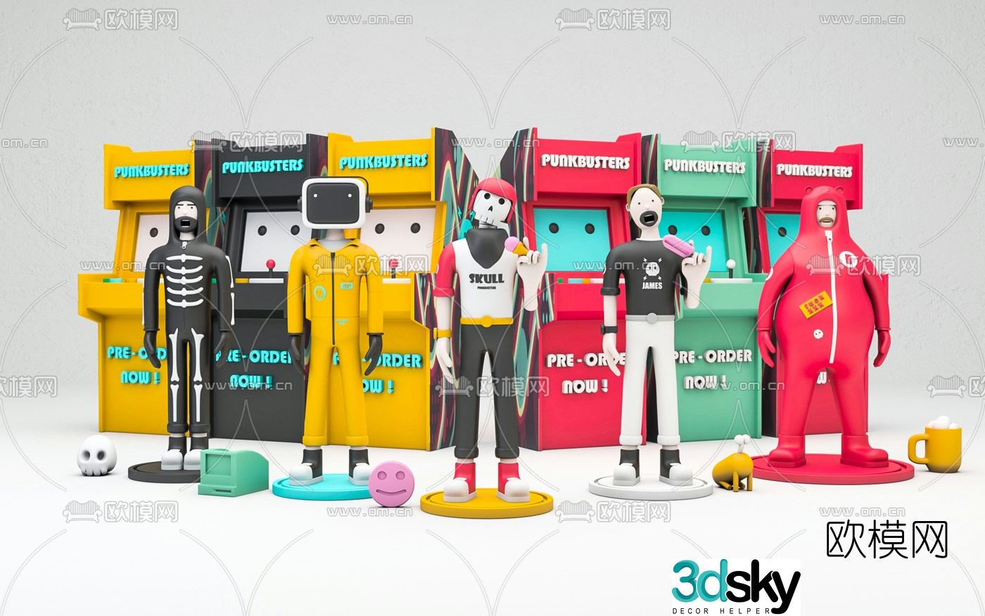 Modern trendy cartoon character ornaments 3D model