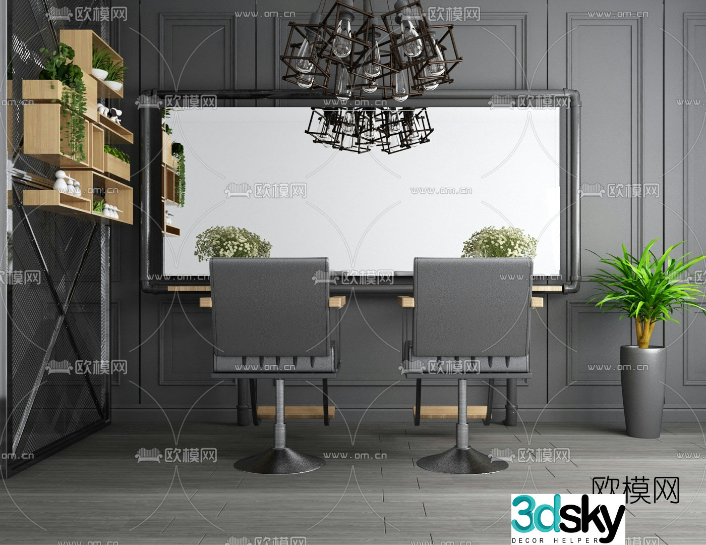 Industrial style barber shop chair 3d model
