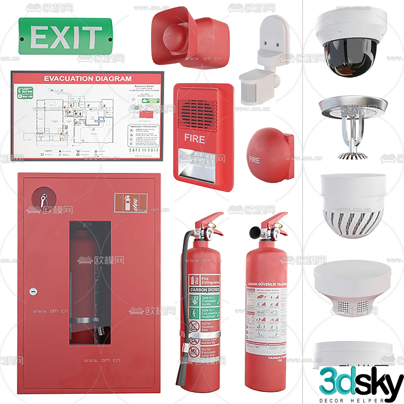 Modern fire alarm fire extinguishing equipment 3d model