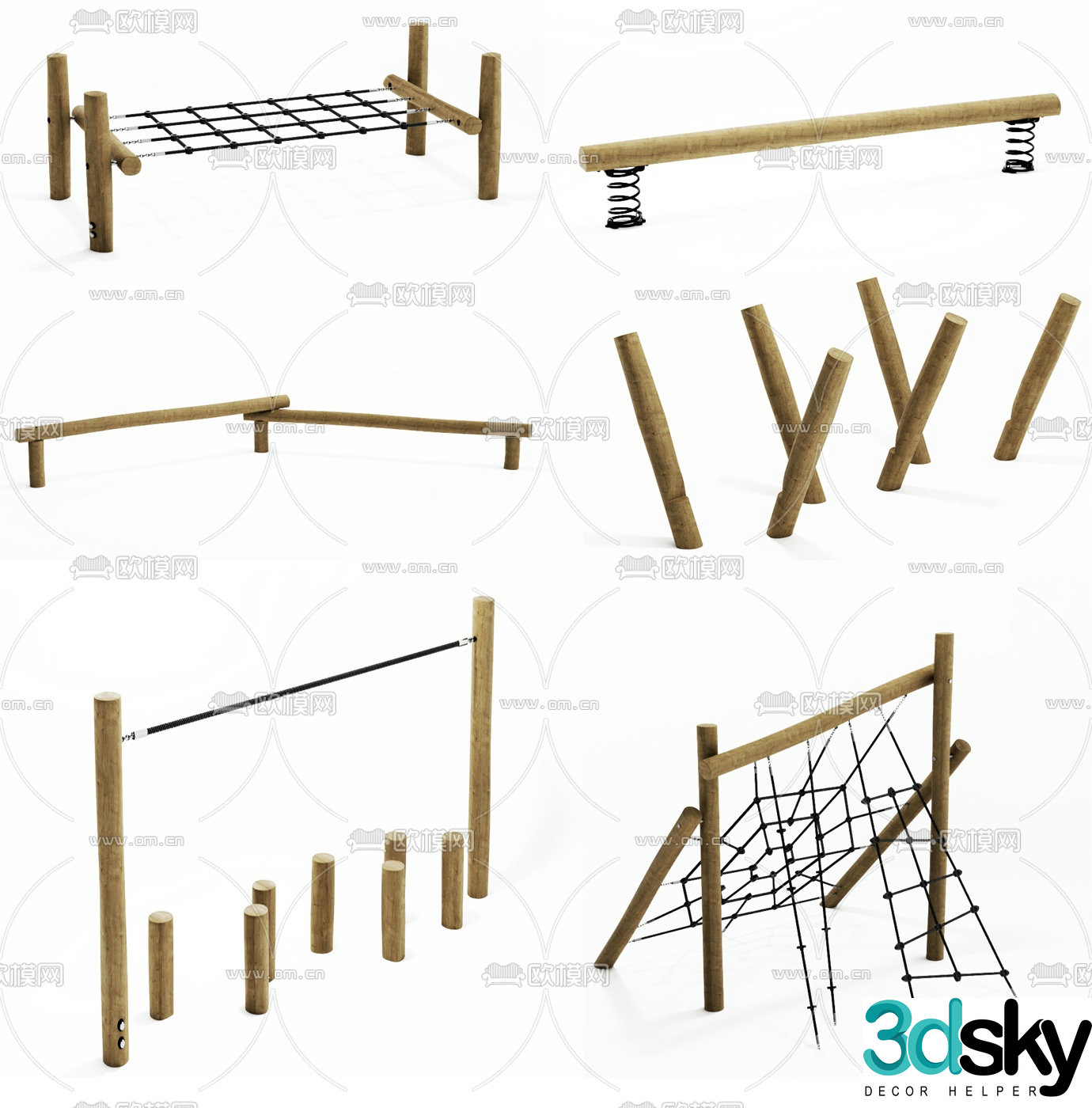 Modern solid wood outdoor fitness equipment 3d model